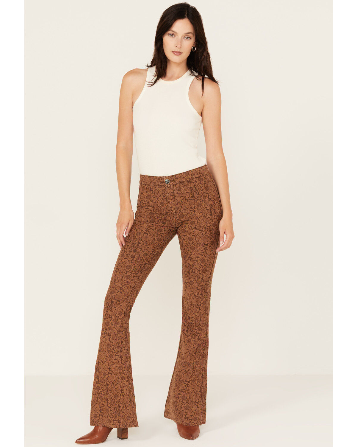 Image #1 - Rock & Roll Denim Women's High Rise Reversible Button Bargain Bell Flare Jeans, Brown, hi-res