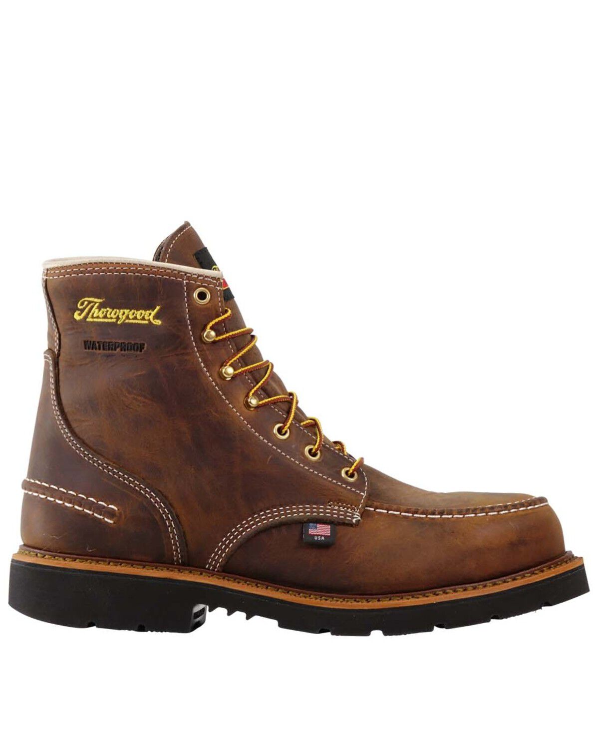 Image #2 - Thorogood Men's Crazyhorse USA Waterproof Work Boots - Steel Toe, Brown, hi-res
