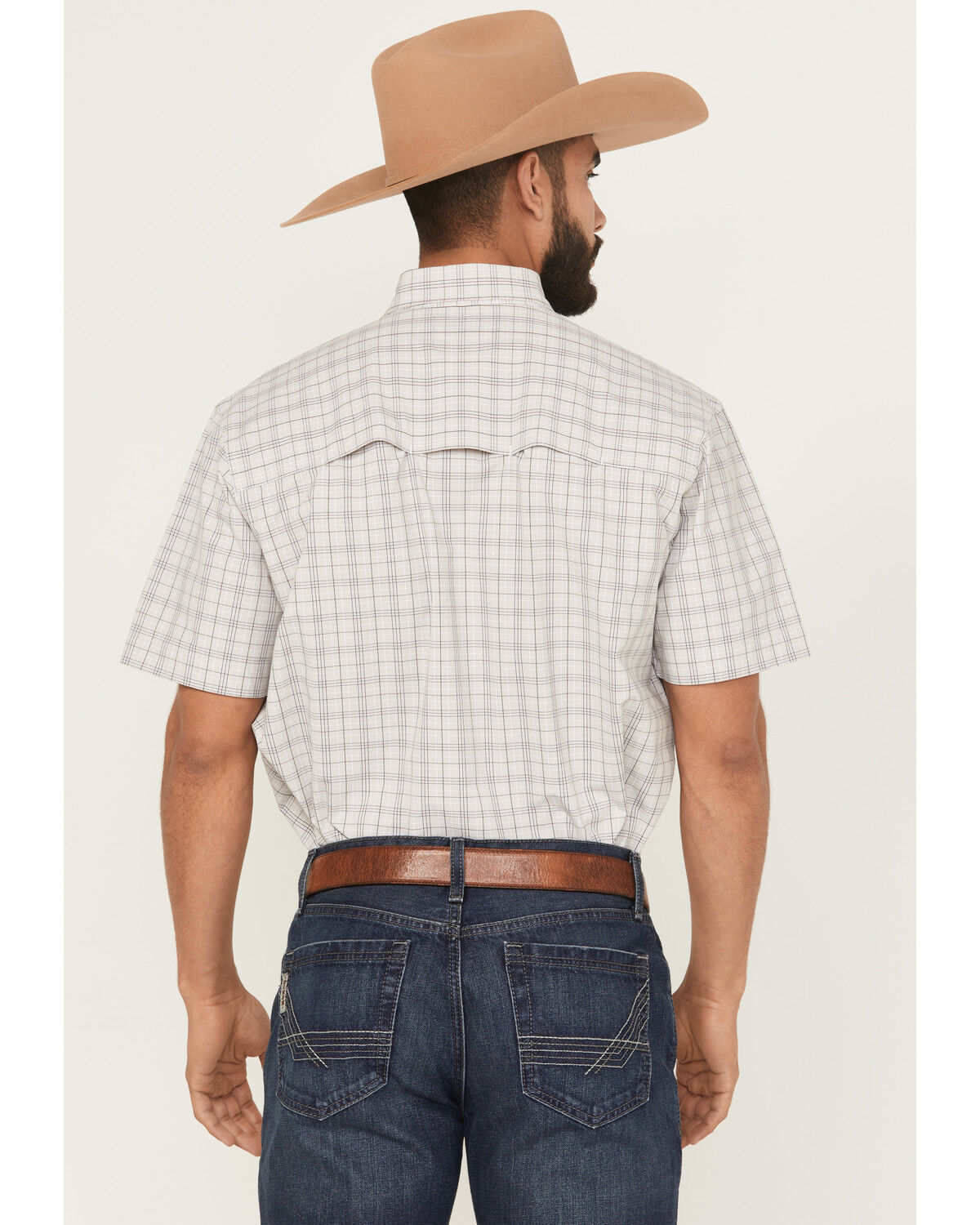 Image #4 - Cinch Men's Plaid Print Short Sleeve Button-Down Performance Stretch Western Shirt, White, hi-res