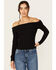 Shyanne Women's Pointelle Ribbed Off The Shoulder Top, Black, hi-res