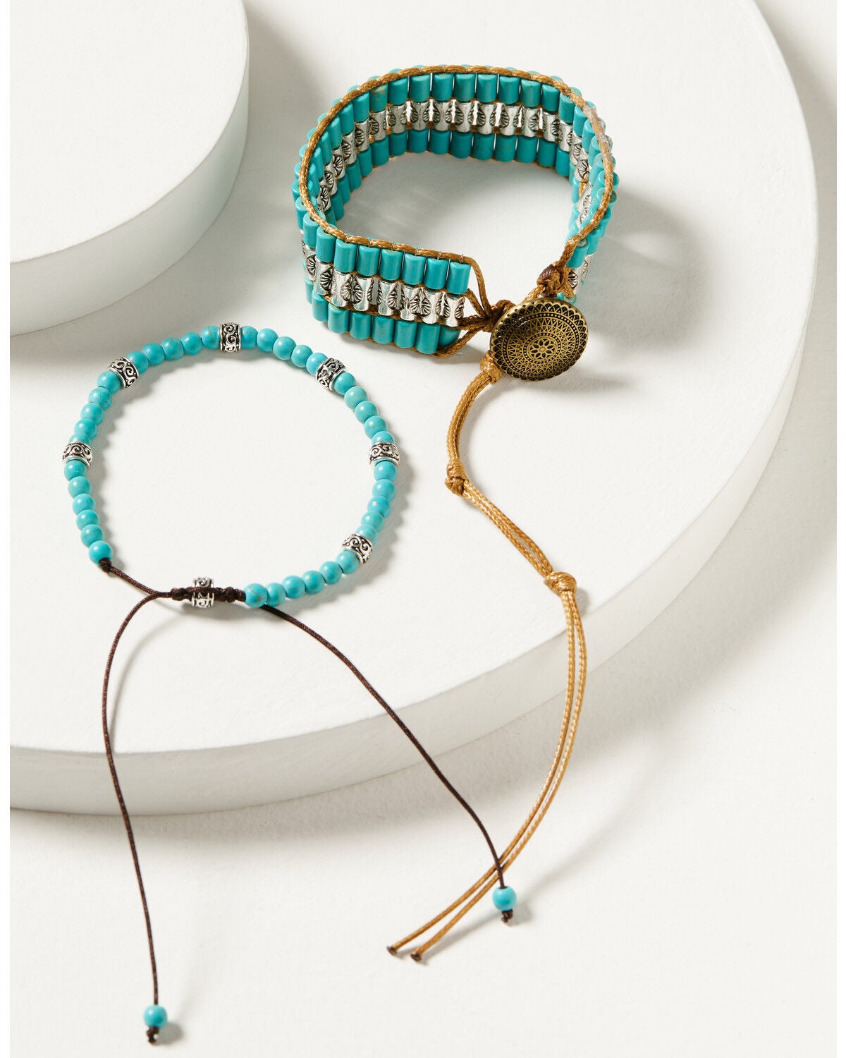 Shyanne Women's Beaded Pull Tie Bracelet Set - 2 Piece, Turquoise, hi-res