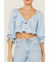 Image #2 - Beyond The Radar Women's Gingham Tie Front Crop Blouse, Blue, hi-res