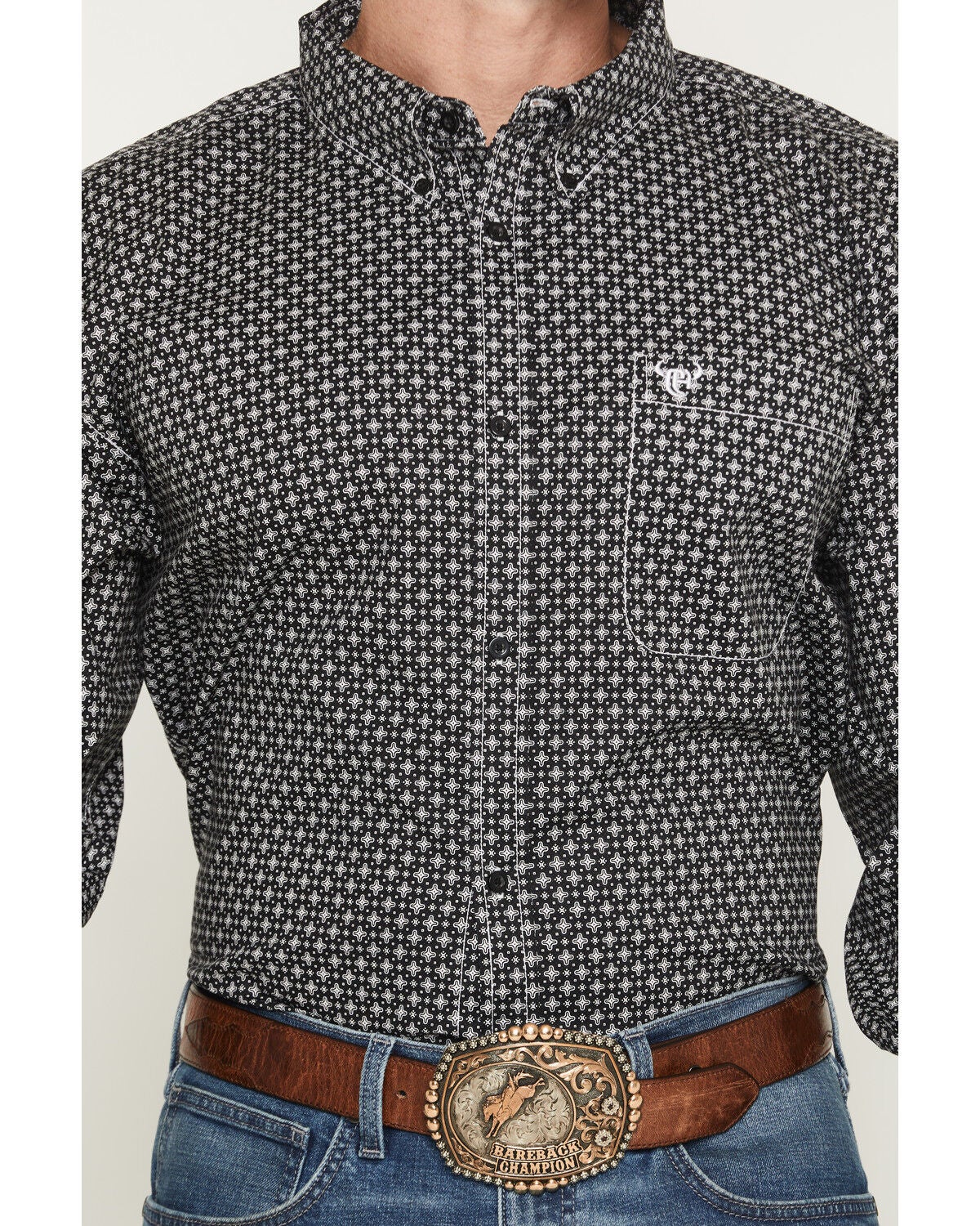 Image #3 - Cowboy Hardware Men's McKay Micro Geo Print Long Sleeve Button-Down Stretch Western Shirt, Black, hi-res