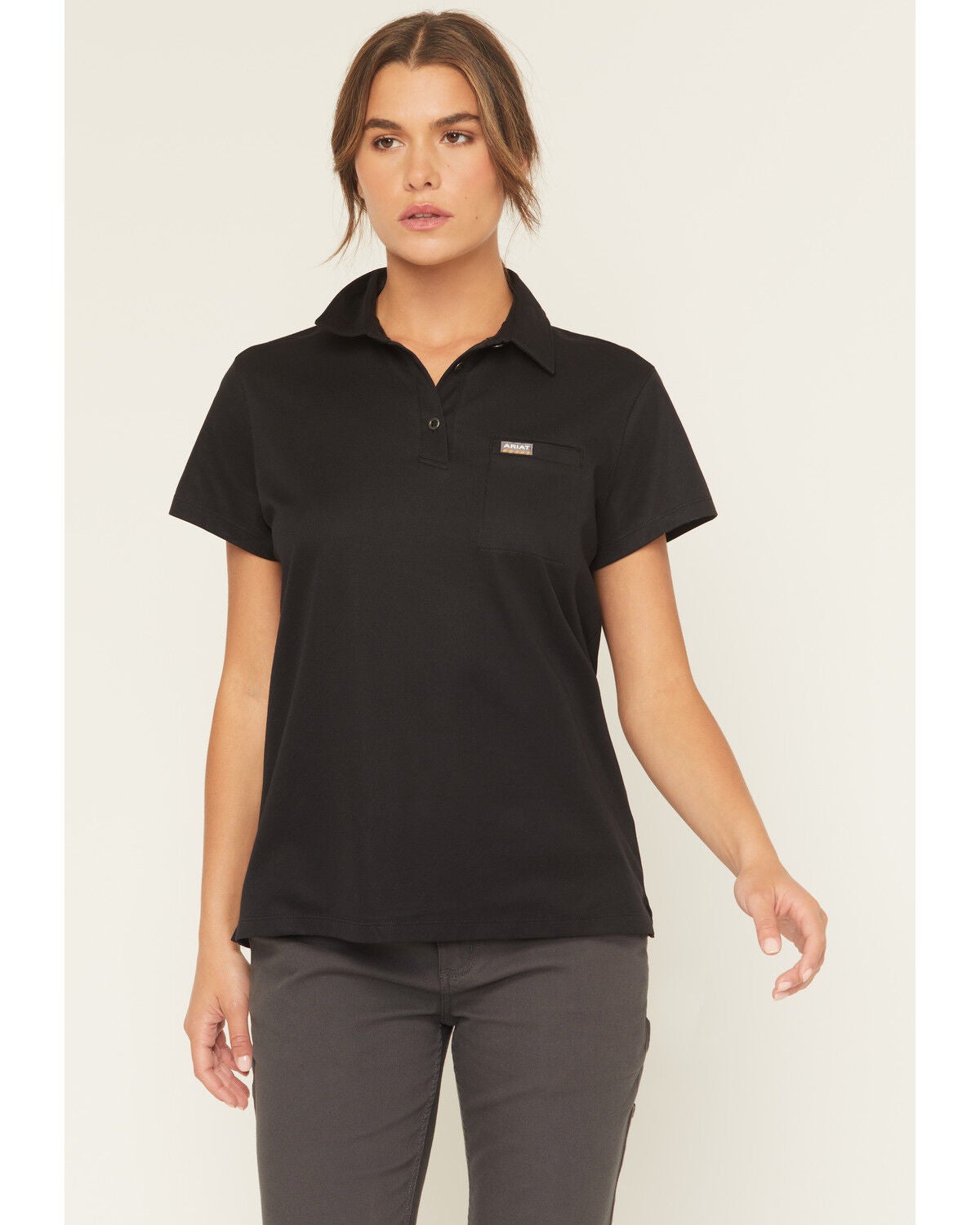 Ariat Women's Rebar Foreman Short Polo, Black, hi-res