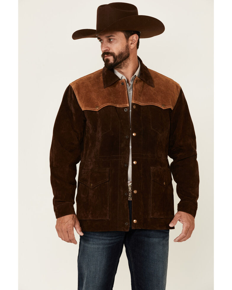 Scully Men's Chocolate Two-Tone Suede Snap-Front Rancher Car Coat , Brown, hi-res