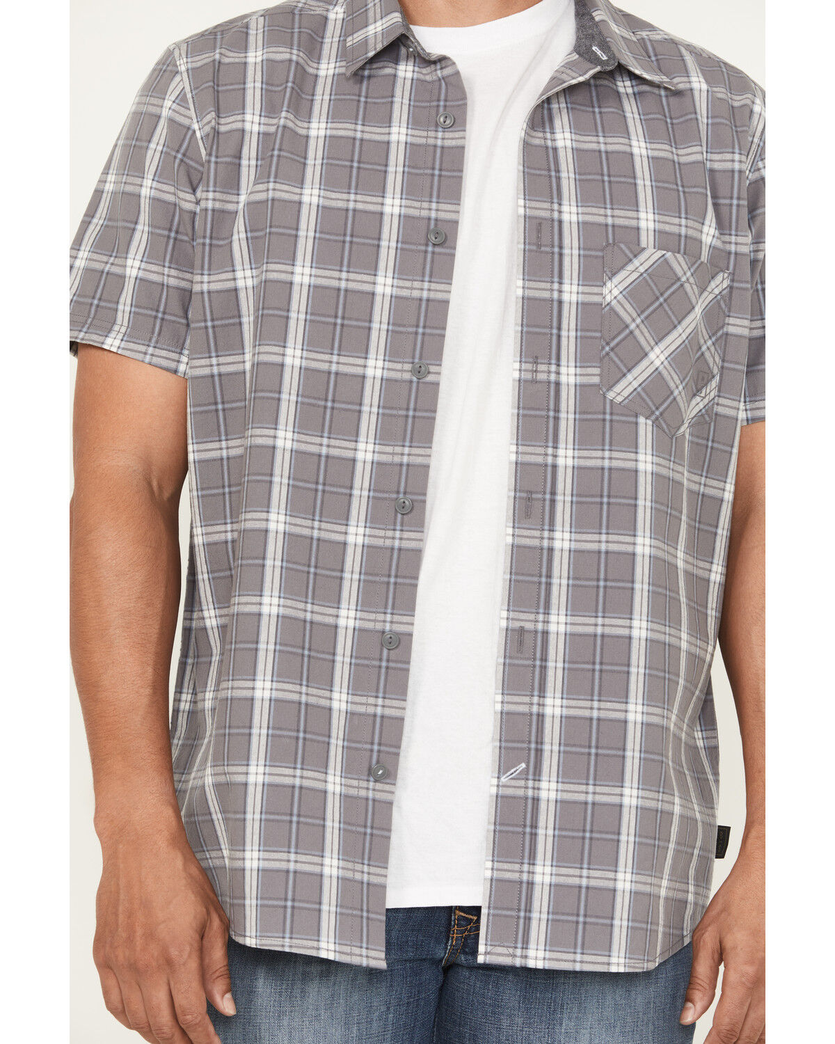 Image #3 - Brothers and Sons Men's Madera Plaid Print Short Sleeve Button-Down Western Shirt, Grey, hi-res