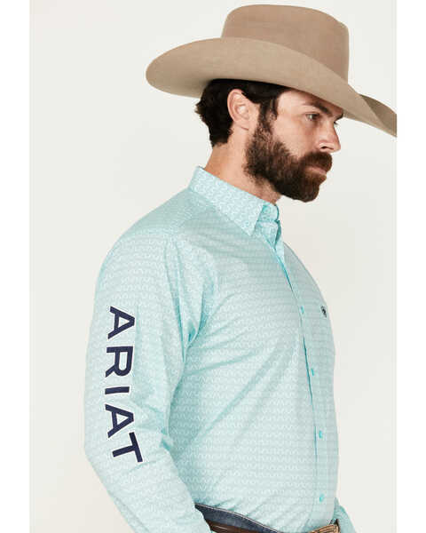 Image #2 - Ariat Men's Gian Team Logo Geo Print Long Sleeve Button-Down Western Shirt - Big , Aqua, hi-res