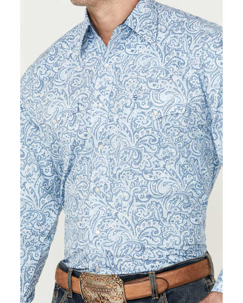 Image #3 - Stetson Men's Paisley Print Long Sleeve Pearl Snap Western Shirt , Blue, hi-res