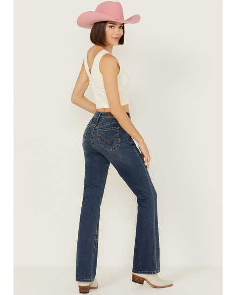 Rock & Roll Denim Women's Medium Wash High Rise Yoke Detail Bootcut Denim Jeans , Medium Wash, hi-res