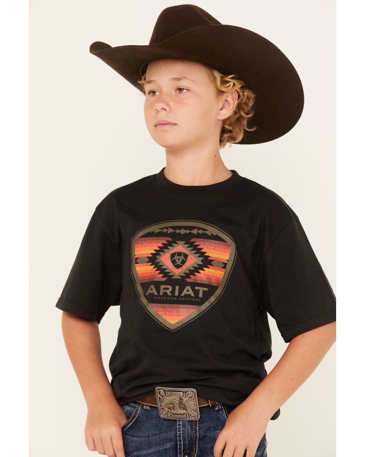 Ariat Boys' Boot Barn Exclusive Geo Logo Short Sleeve Graphic T-Shirt, Black, hi-res