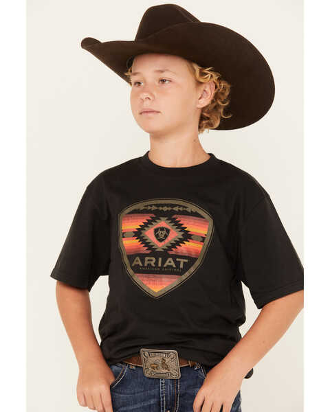 Image #1 - Ariat Boys' Boot Barn Exclusive Geo Logo Short Sleeve Graphic T-Shirt , Black, hi-res