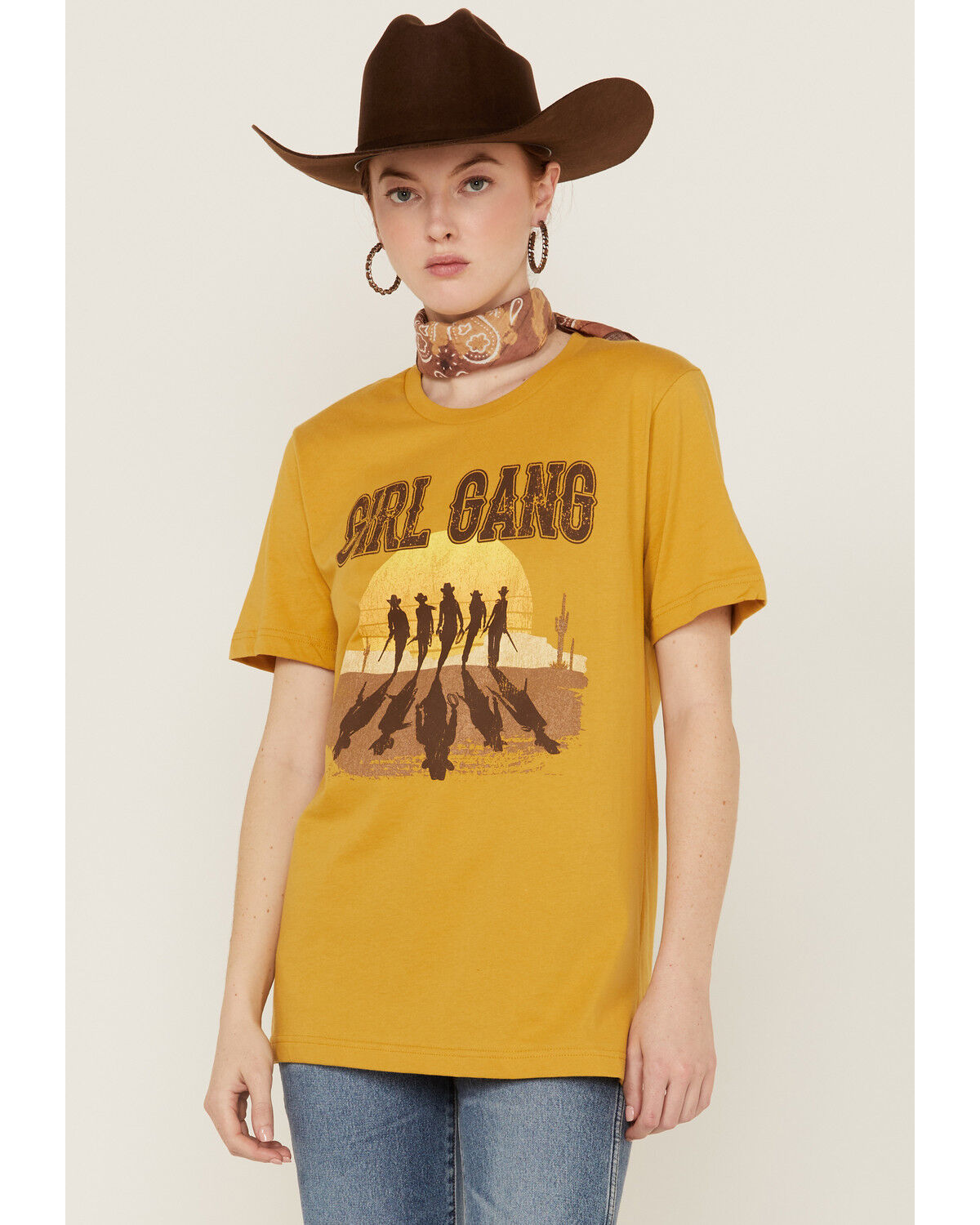 Image #1 - Goodie Two Sleeves Women's Girl Gang Sunset Mustard Tee, , hi-res
