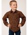Image #1 - Roper Boys' Paisley Print Long Sleeve Snap Western Shirt, Brown, hi-res