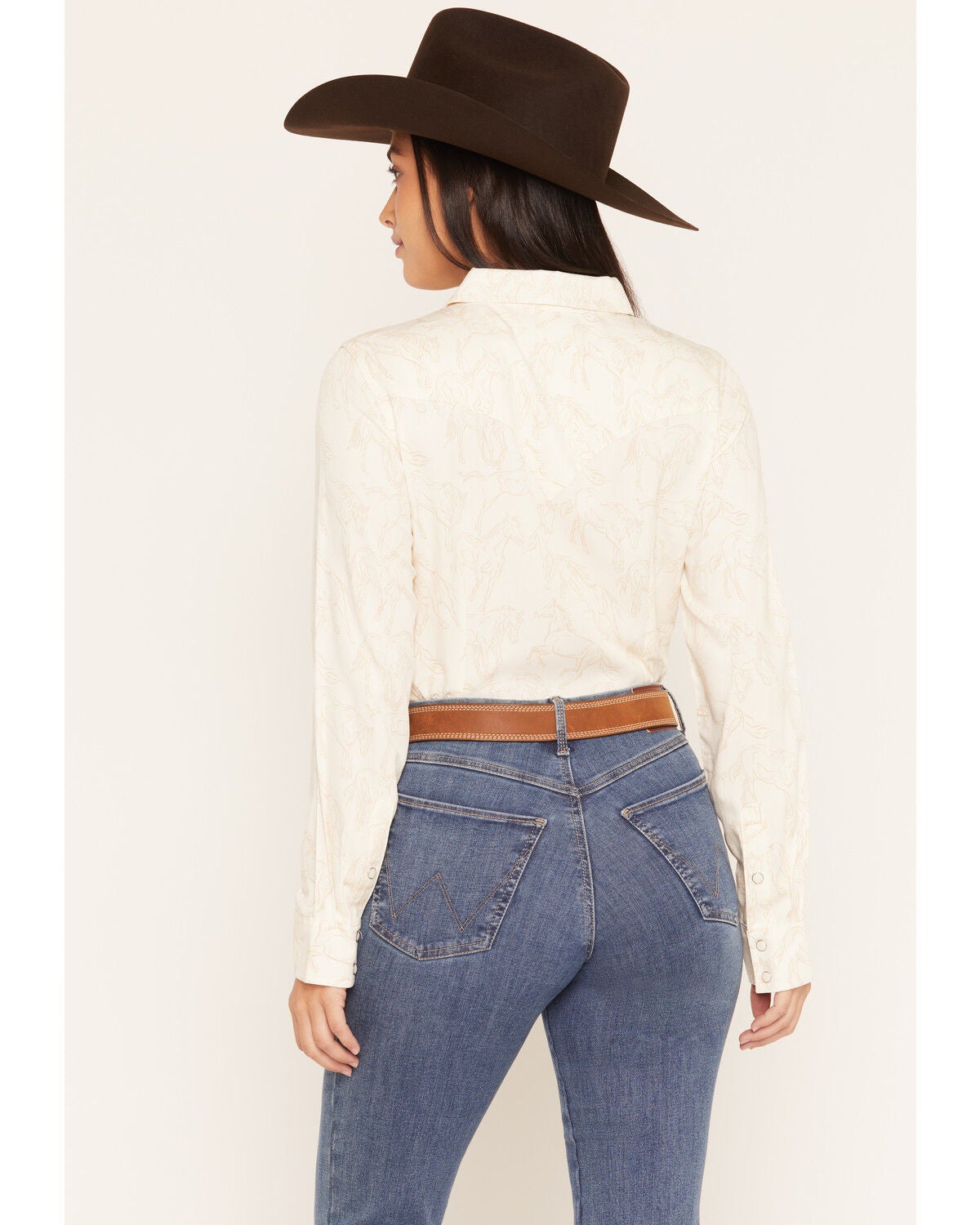 Image #4 - Wrangler Retro Women's Sierra Horse Print Slim Long Sleeve Snap Western Shirt, Cream, hi-res
