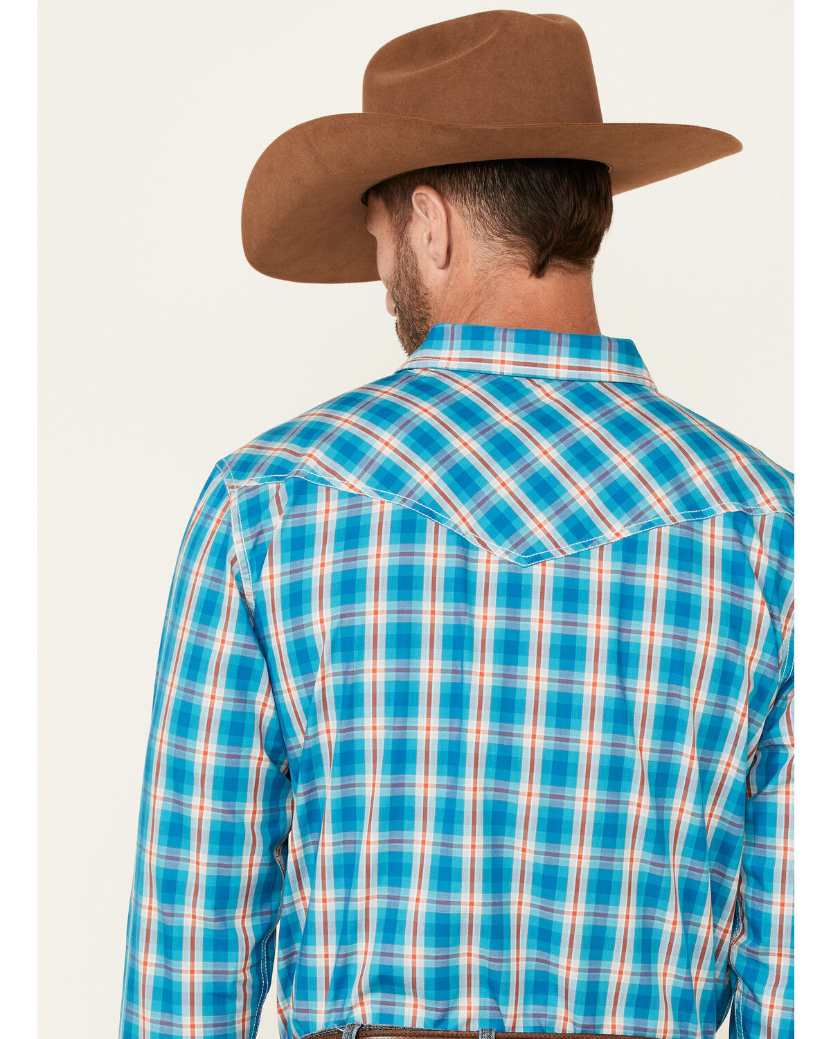 Image #4 - Cody James Men's Briar Patch Plaid Print Long Sleeve Pearl Snap Western Shirt, Teal, hi-res