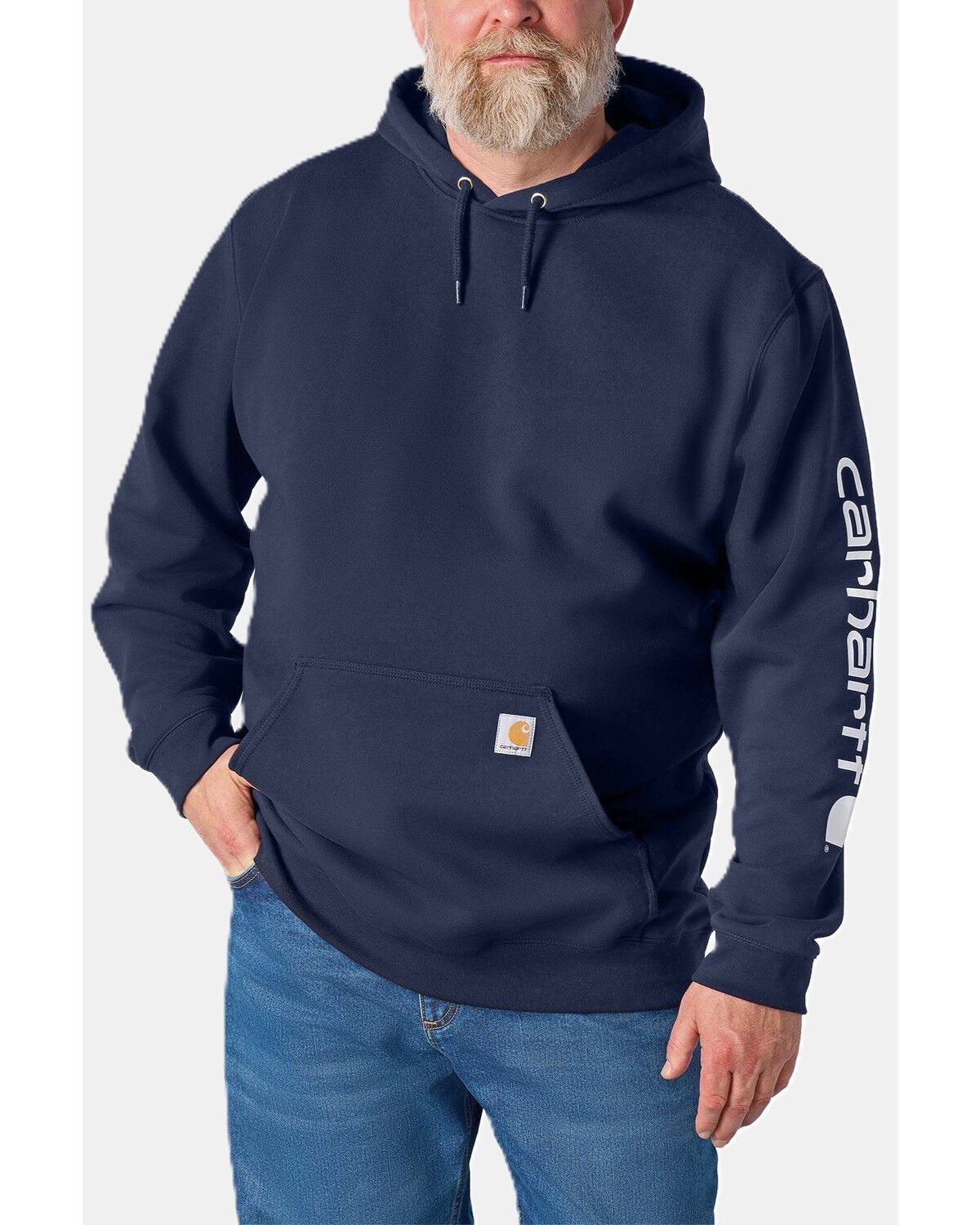 Carhartt Men's Iconic Logo Hooded Sweatshirt, Navy, hi-res