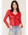 Image #1 - Trixxi Women's Ruffle Front Lace Top, Red, hi-res