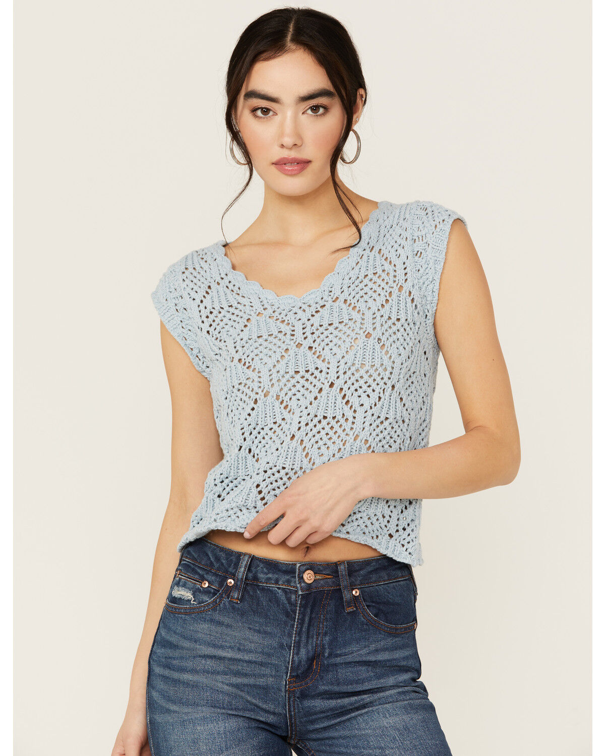 Image #1 - Revel Women's Sleeveless Crochet Tank Top, Blue, hi-res