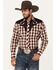 Image #1 - Roper Men's Plaid Print Embroidered Long Sleeve Snap Western Shirt, Red, hi-res