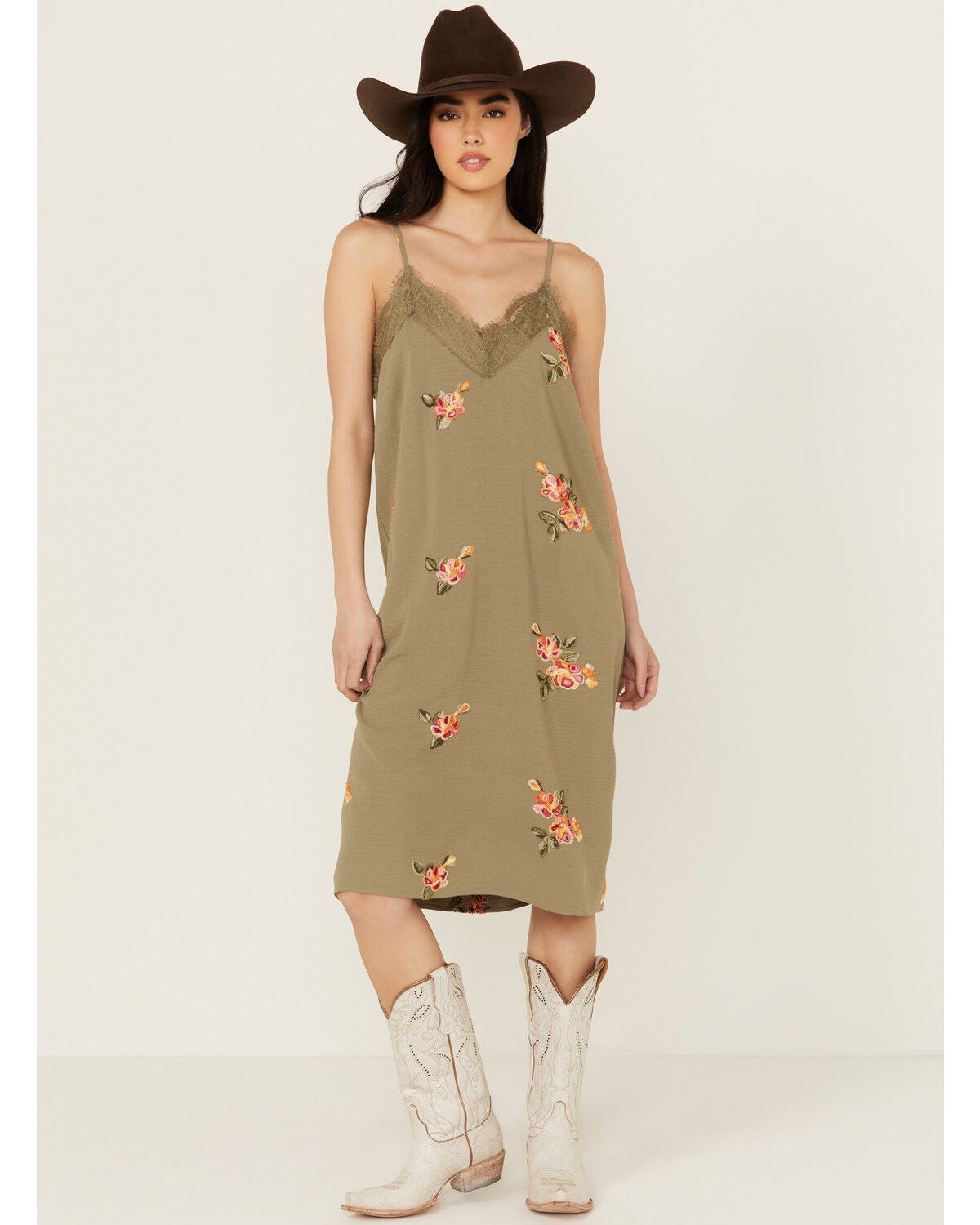Wild Moss Women's Embroidered Midi Dress, Sage, hi-res