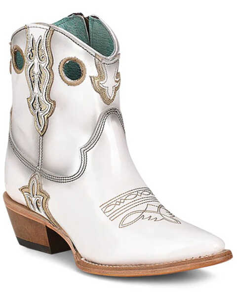 Image #1 - Corral Women's Patent Leather Inlay & Embroidery Western Booties - Pointed Toe , White, hi-res