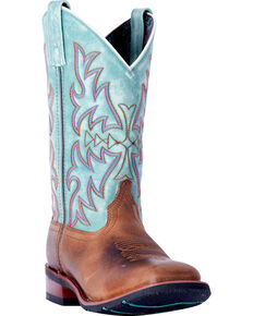 Laredo Women's Anita Brown/Blue Cowgirl Boots - Square Toe , Brown, hi-res