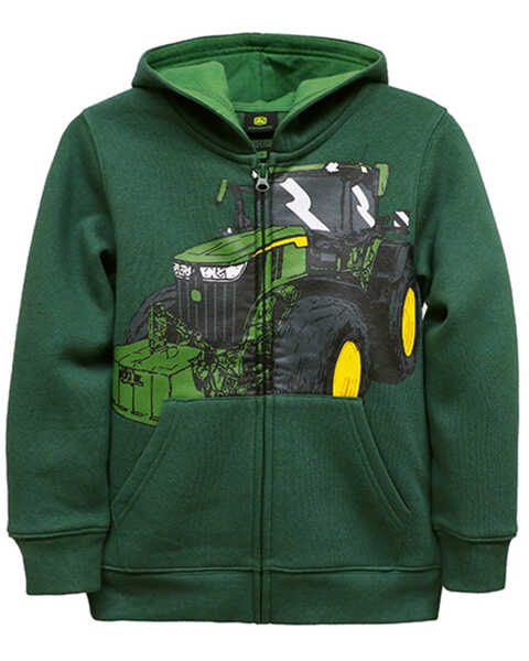 John Deere Boys' Tractor Print Zip Hooded Sweatshirt - Sizes 5-7, Green, hi-res
