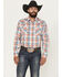 Image #1 - Ely Walker Men's Plaid Print Long Sleeve Pearl Snap Western Shirt, Orange, hi-res