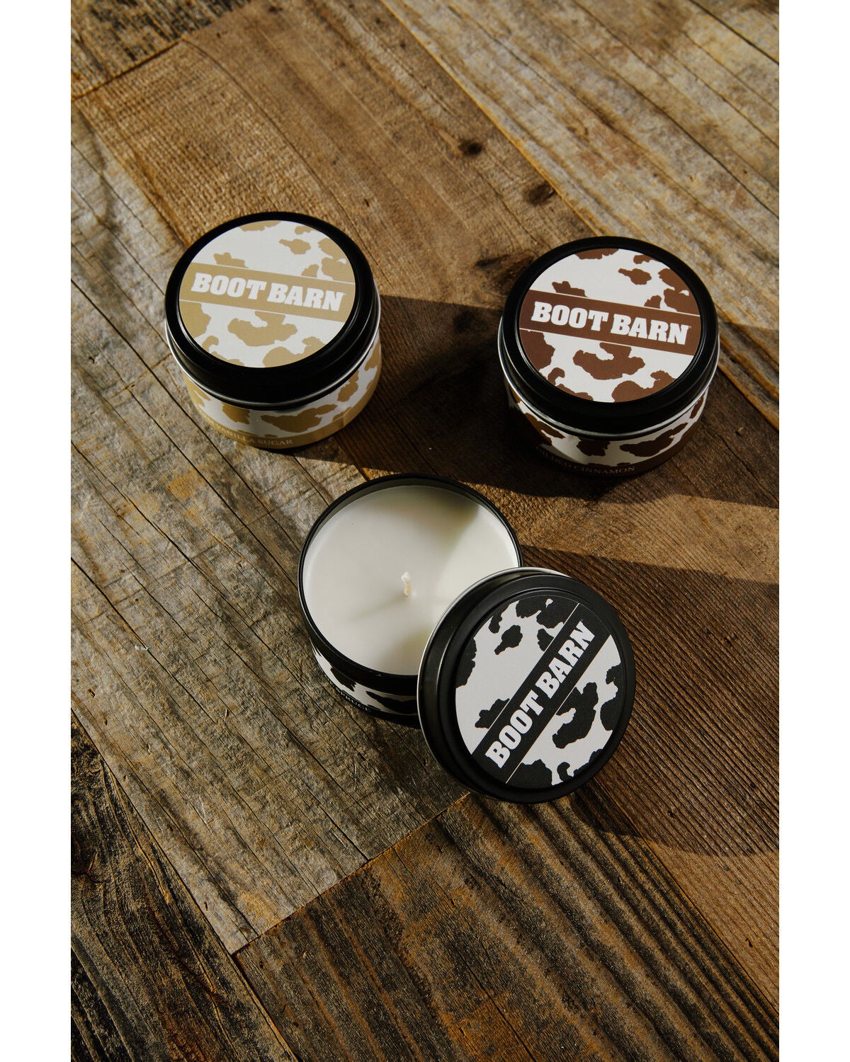 Image #3 - Boot Barn Cow Print 40oz Tin Candle Gift Set - 3 Pack, Black, hi-res