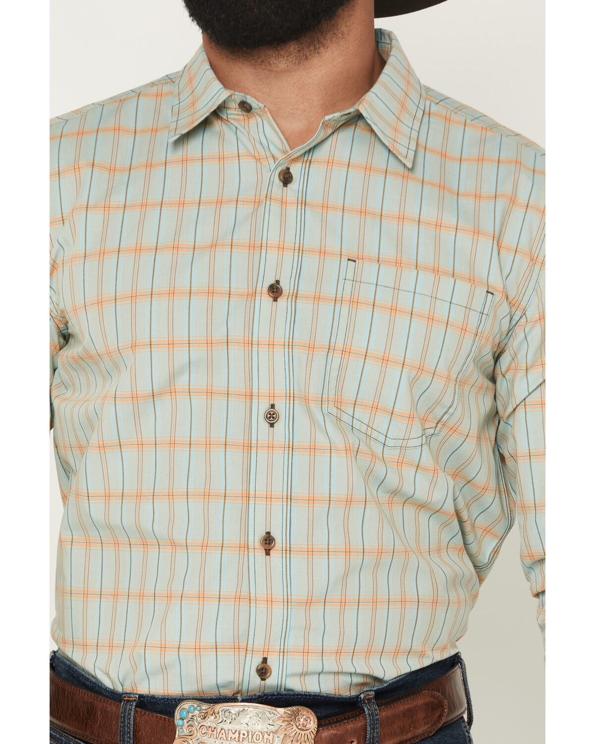 Image #3 - Gibson Trading Co Men's Money In The Bank Plaid Print Long Sleeve Button-Down Western Shirt, Light Blue, hi-res