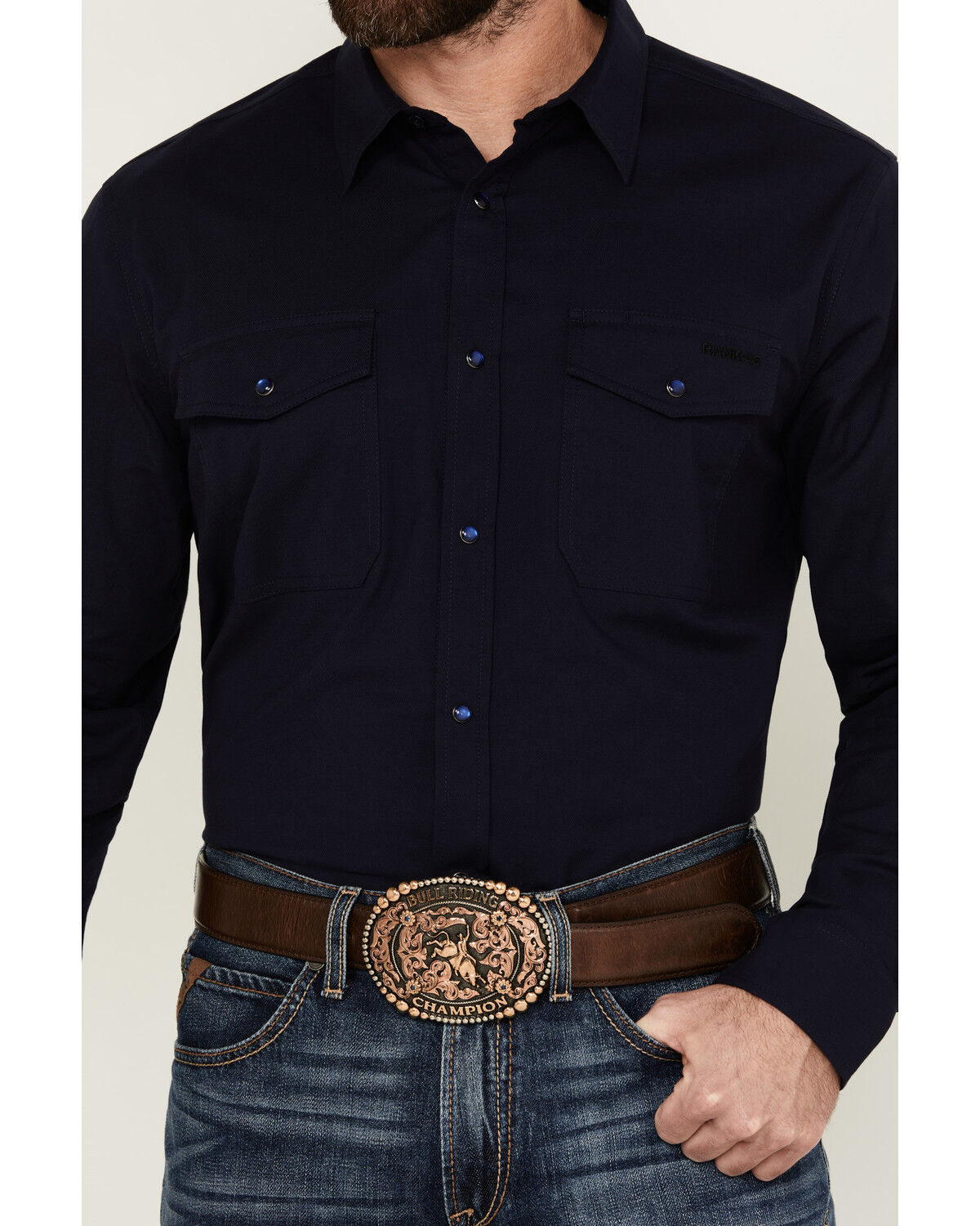 Image #3 - RANK 45® Men's Southwest Action Long Sleeve Snap Performance Western Shirt, Dark Blue, hi-res