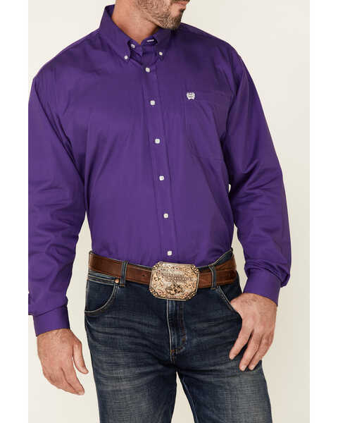 Cinch Men's Solid Purple Button-Down Long Sleeve Western Shirt, Purple, hi-res
