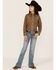 Roper Girls' Floral Print Long Sleeve Western Pearl Snap Shirt, Brown, hi-res