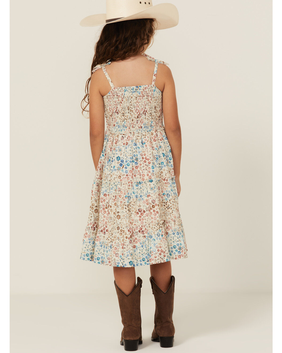 Image #4 - Shyanne Girls' Floral Print Sleeveless Midi Dress, Ivory, hi-res