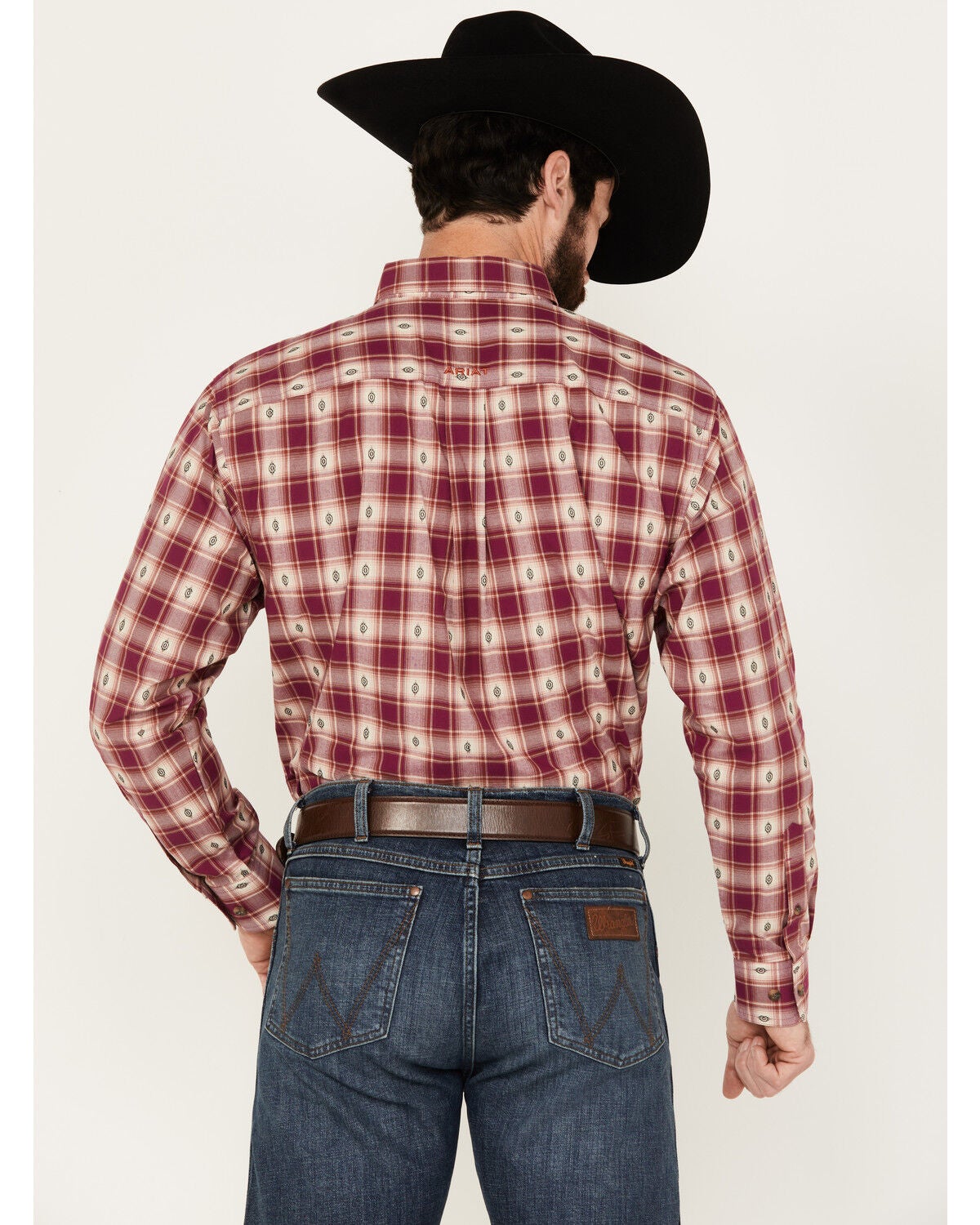 Image #4 - Ariat Men's Seamus Plaid Southwestern Print Long Sleeve Button-Down Western Shirt, Magenta, hi-res