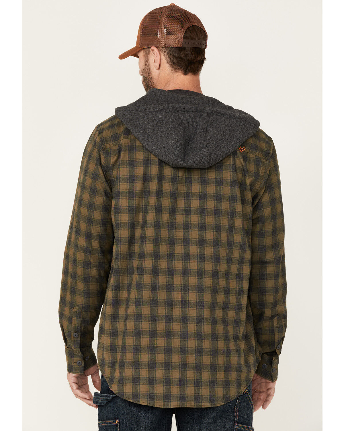 Image #4 - Hawx Men's Plaid Print Robertson Long Sleeve Button Down Hooded Work Flannel Shirt, Olive, hi-res