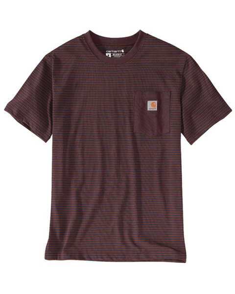 Image #1 - Carhartt Men's Relaxed Fit Heavyweight Striped Print Short Sleeve T-Shirt , Wine, hi-res