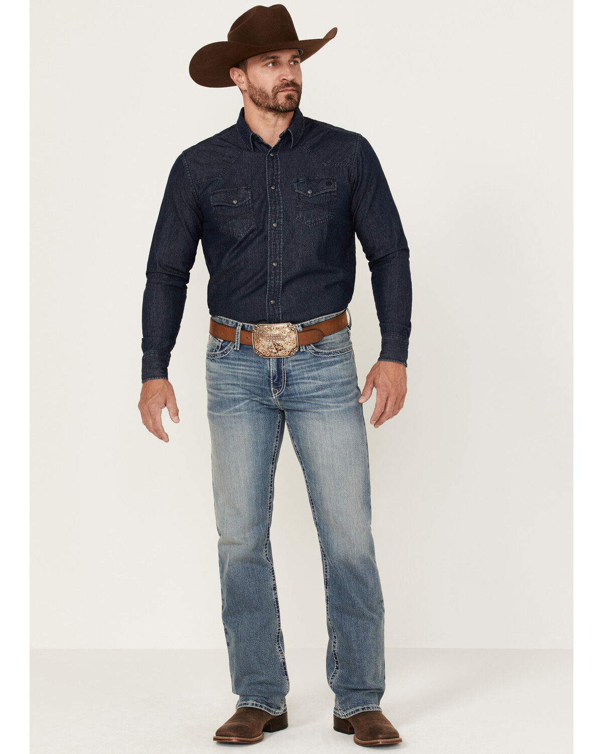 Image #1 - Cinch Men's Ian Medium Stonewash Performance Stretch Slim Bootcut Jeans, Indigo, hi-res