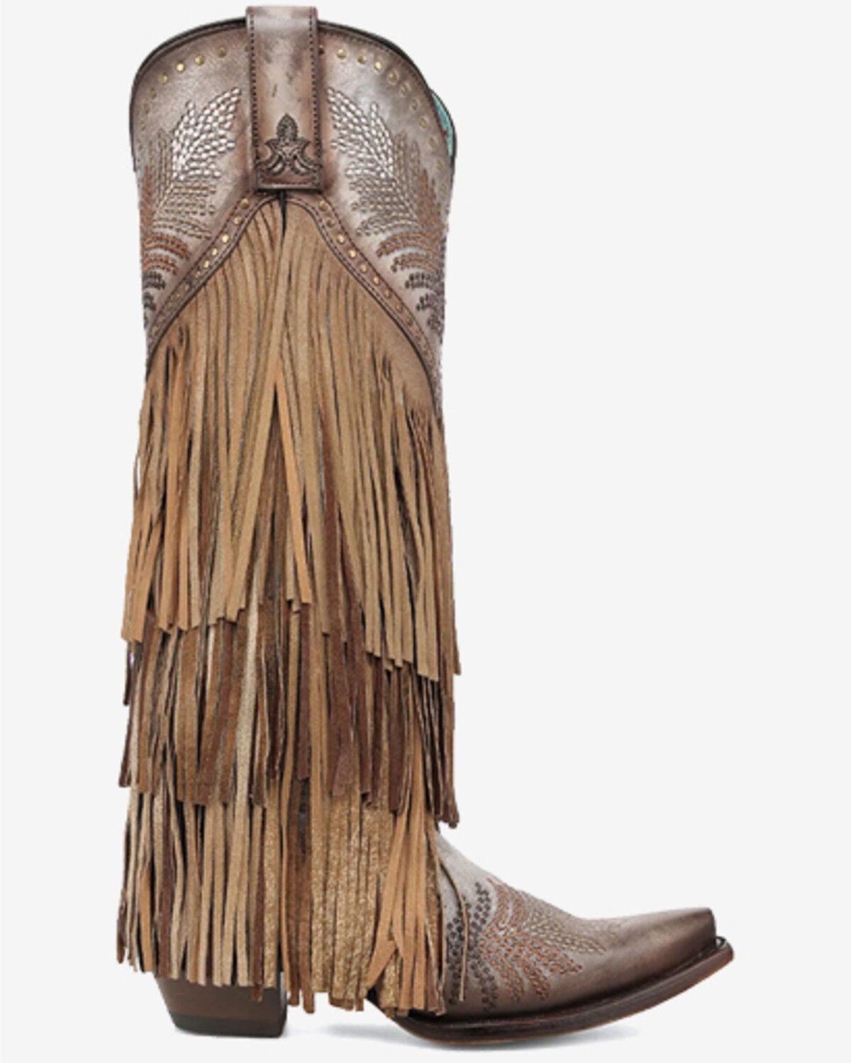 Image #2 - Corral Women's Fringe Studded Western Boots - Snip Toe, Brown, hi-res