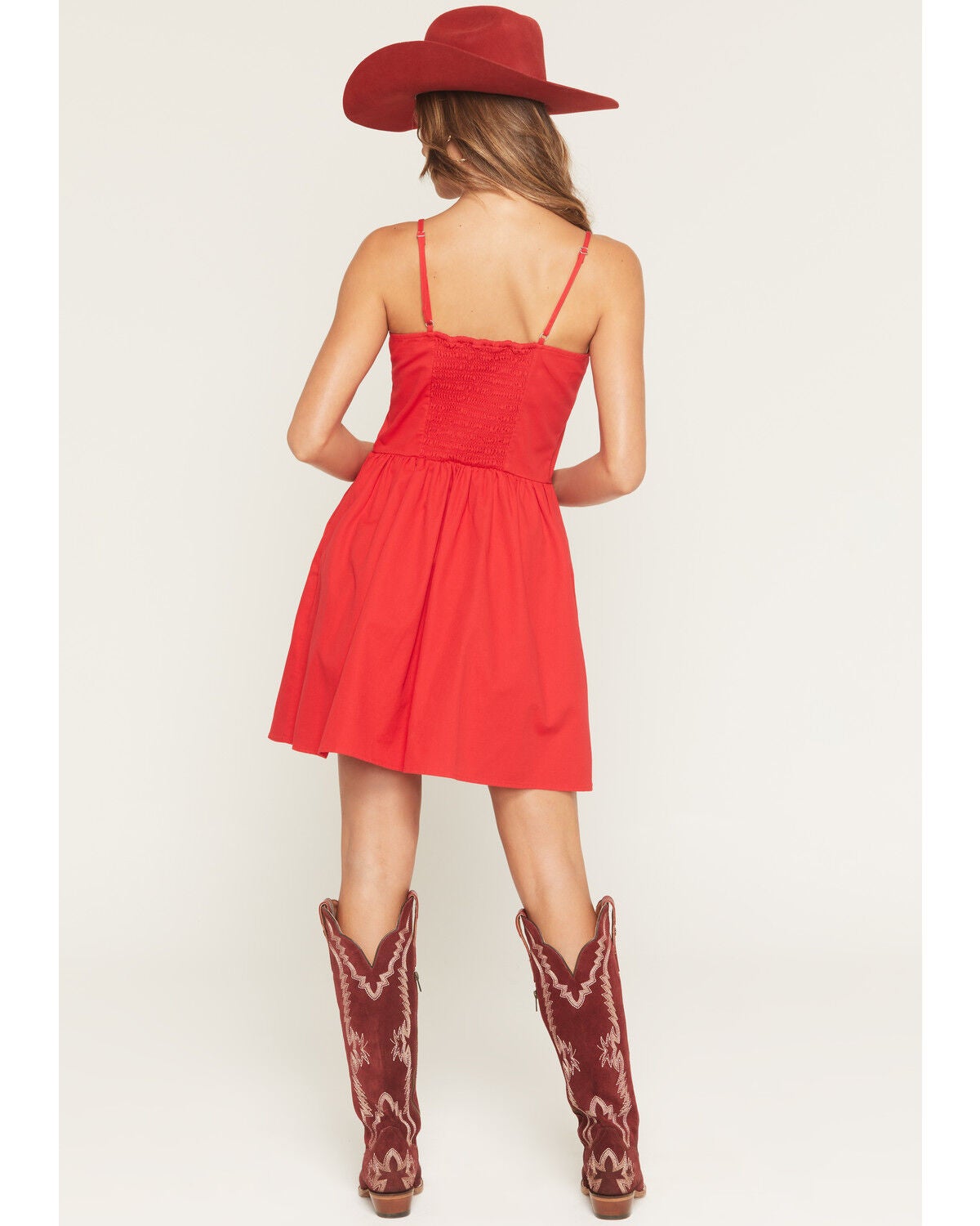 Image #4 - Wrangler Women's Sleeveless Snap Denim Mini Dress, Red, hi-res