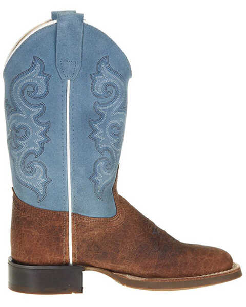 Image #2 - Old West Boys' Western Boots - Broad Square Toe, Brown/blue, hi-res