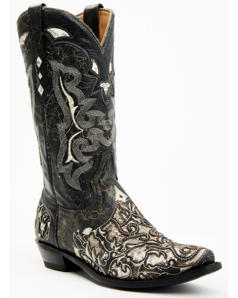 Corral Men's Exotic Python Skin Inlay Western Boots - Snip Toe, Black/white, hi-res