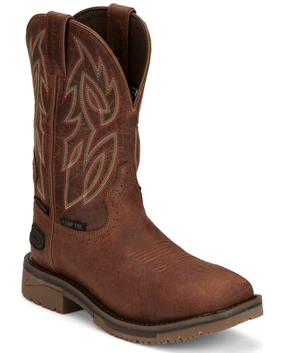 Justin Men's Broncy Waterproof Western Work Boots - Composite Toe, Brown, hi-res