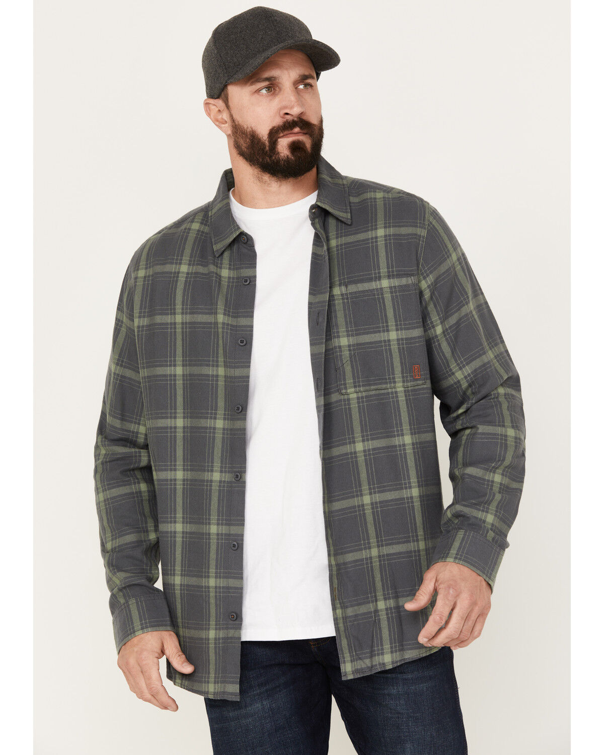 Image #1 - Brothers and Sons Men's Casual Plaid Print Long Sleeve Button-Down Western Flannel Shirt, Charcoal, hi-res