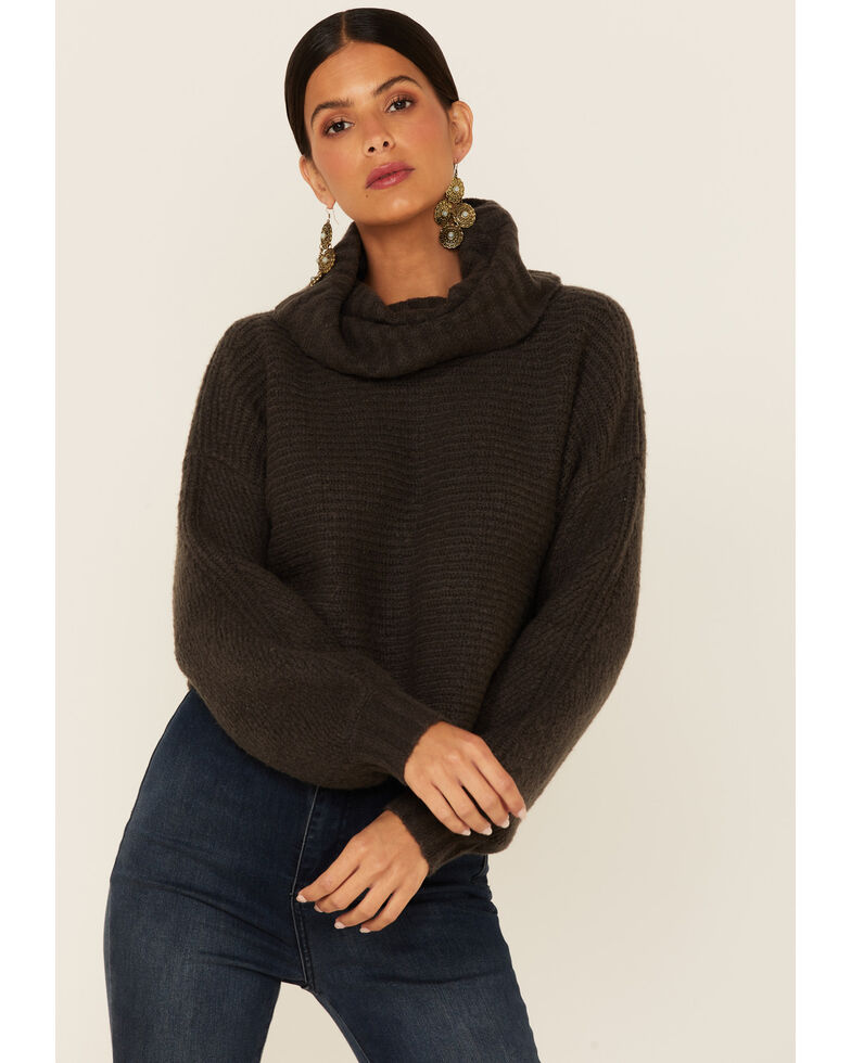 Revel Women's Wrap Back Cropped Turtleneck , Charcoal, hi-res