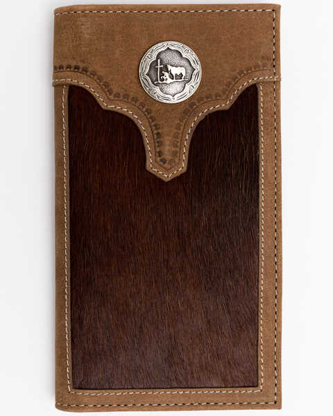 Image #1 - Cody James Men's Hair On Praying Cowboy Leather Checkbook Wallet, Brown, hi-res