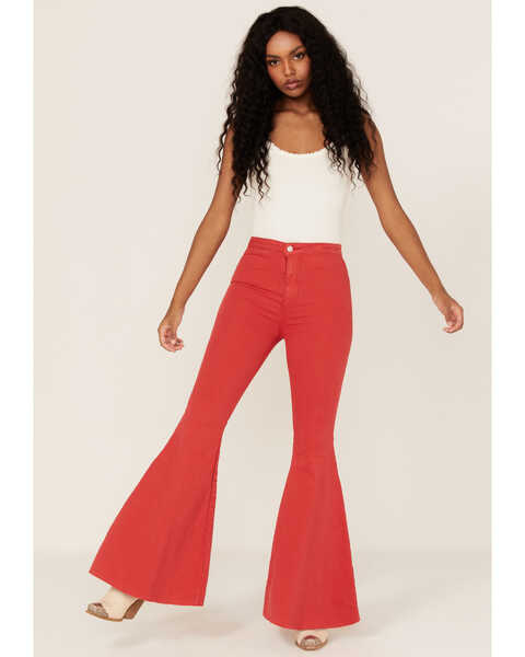 Free People Women's Just Float On High Rise Flare Jeans, Red, hi-res