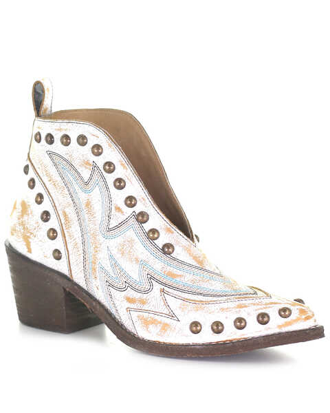 Image #1 - Corral Women's Studded Booties - Pointed Toe, White, hi-res