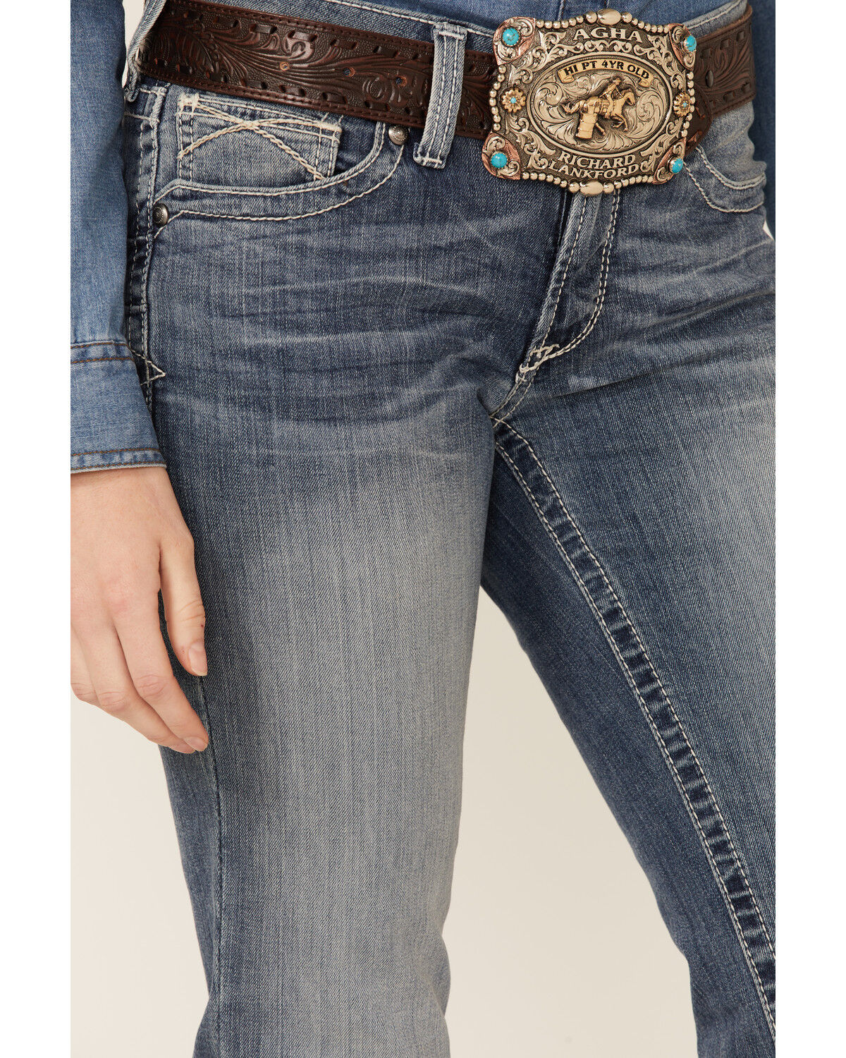 Image #3 - Ariat Women's Mid Rise Icon Stackable Straight Stretch Denim Riding Jeans, Indigo, hi-res