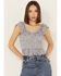 Rock & Roll Denim Women's Floral Flutter Sleeveless Top, Steel Blue, hi-res